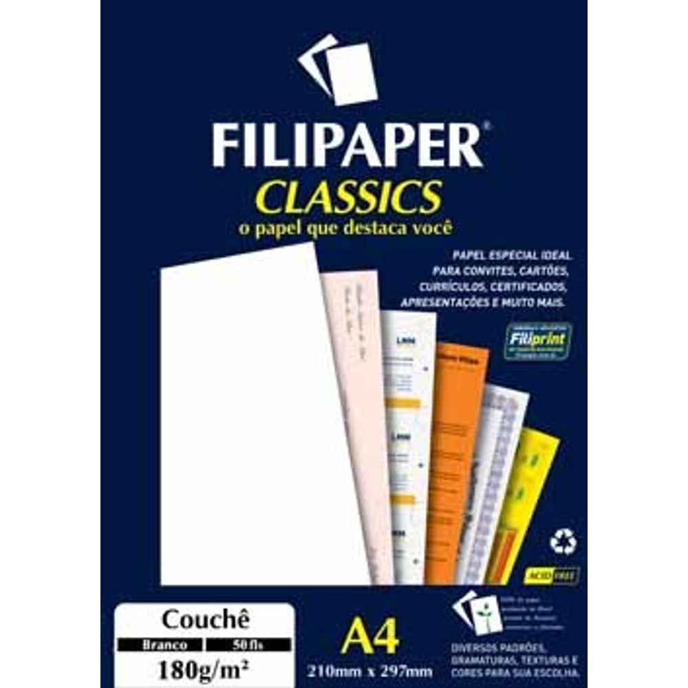 Papel Couchê A4 180gm² Branco Filipaper 50 Folhas Costaatacado 8634