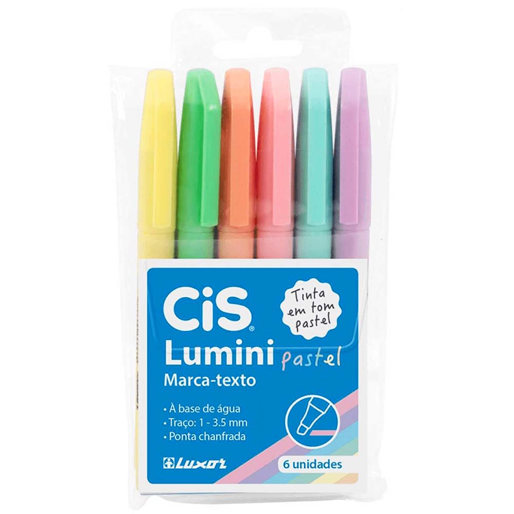 Caneta-Marca-Texto-Cis-Lumini-Pastel-6-Cores