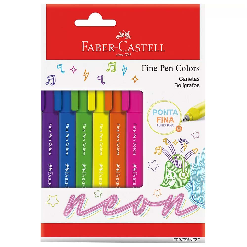 Caneta-Fine-Pen-Neon-6-Cores-0.4-Faber-Castell