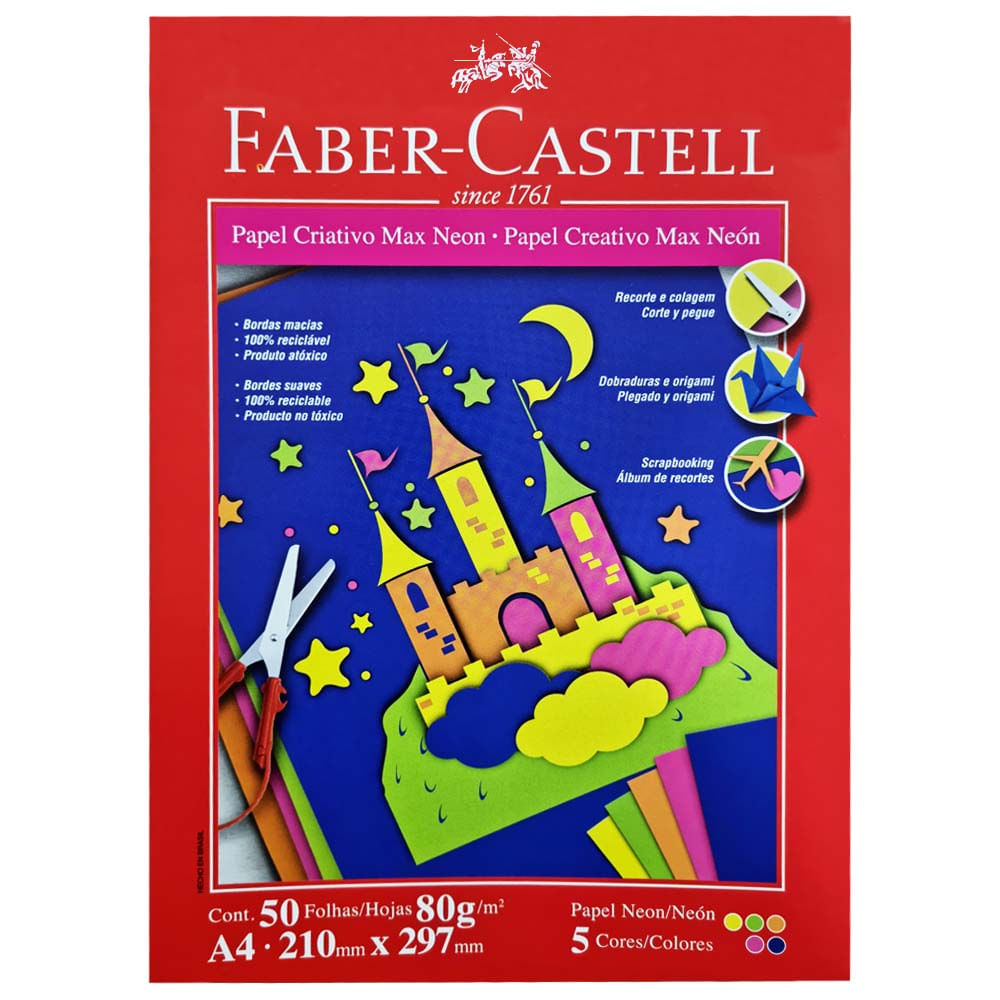 Papel Criativo A4 Max Neon 5 Cores Faber Castell 50 Folhas Costaatacado 1888