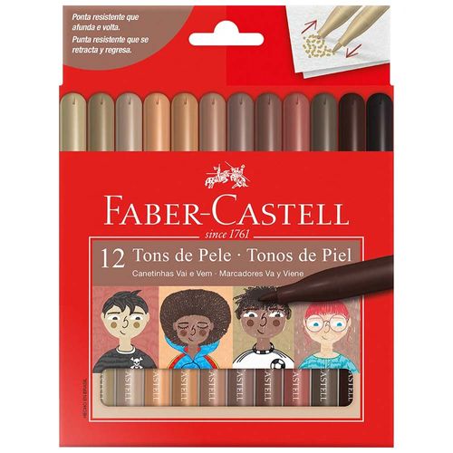 Canetinha-Hidrografica-12-Cores-Tons-de-Pele-Vai-e-Vem-Faber-Castell