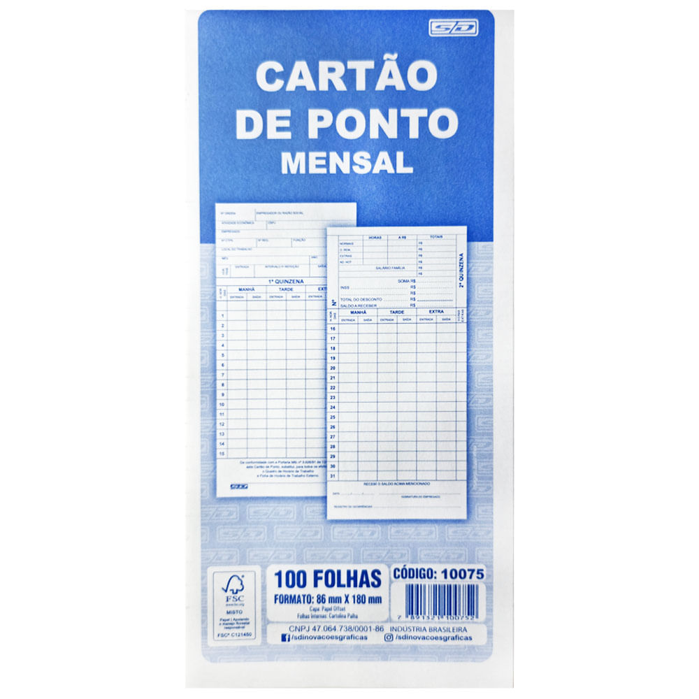 Cartão De Ponto Mensal São Domingos 100 Folhas Costaatacado 5247