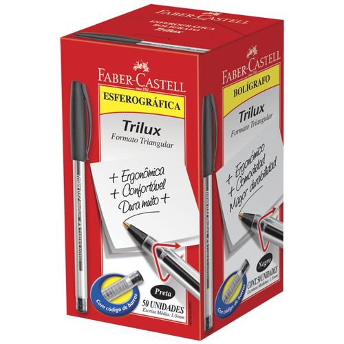 Caneta-Esferografica-Trilux-032-1.0-Preta-Faber-Castell-50-Unidades