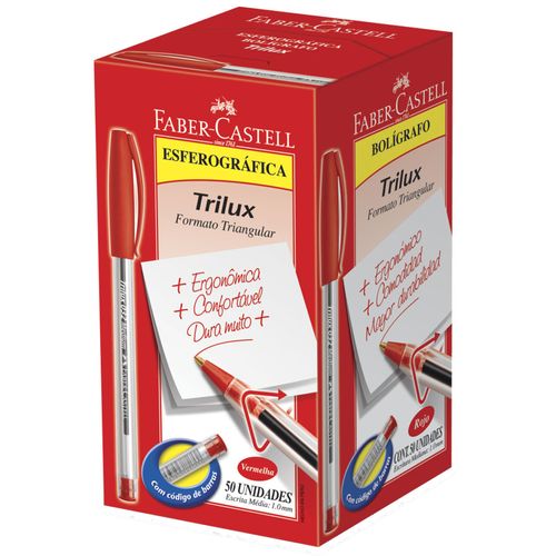 Caneta-Esferografica-Trilux-032-1.0-Vermelha-Faber-Castell-50-Unidades