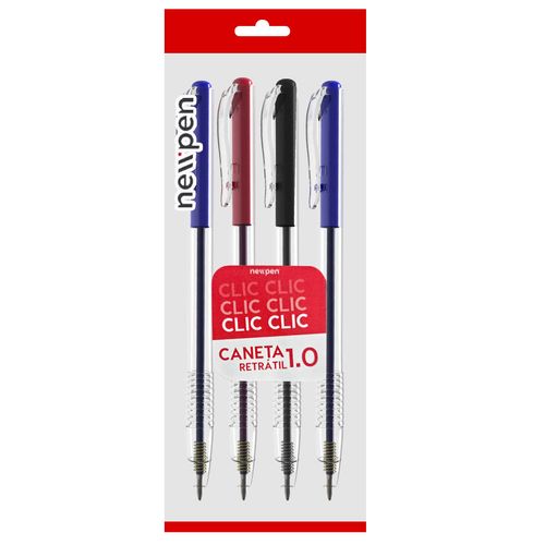 Caneta-Esferografica-1.0mm-Clic-Sortida-Newpen-4-Unidades