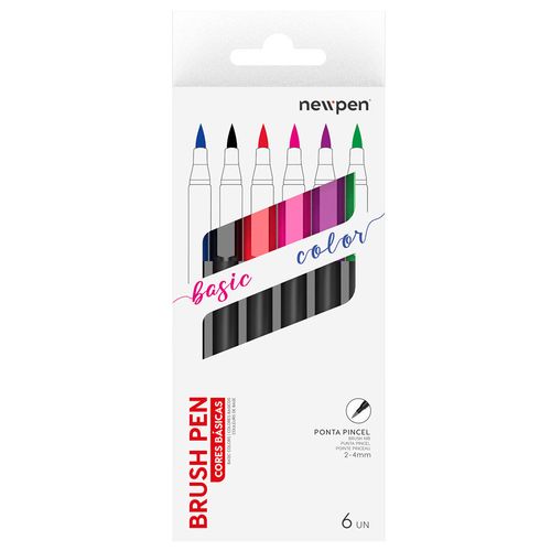 Marcador-Artistico-6-Cores-Brush-Pen-Cores-Basicas-Newpen