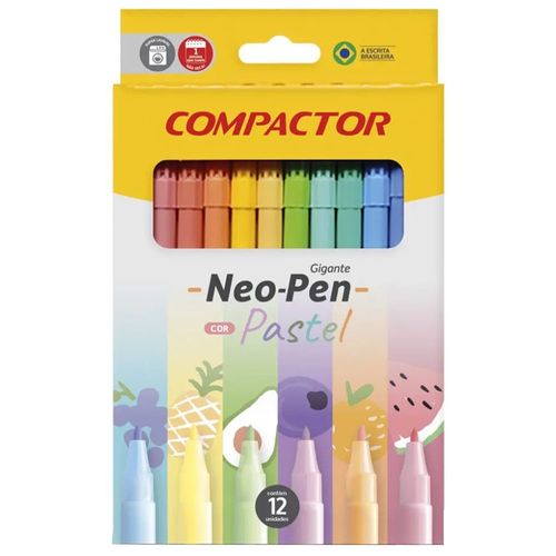 Canetinha-Hidrografica-12-Cores-Neo-Pen-Gigante-Pastel-Compactor